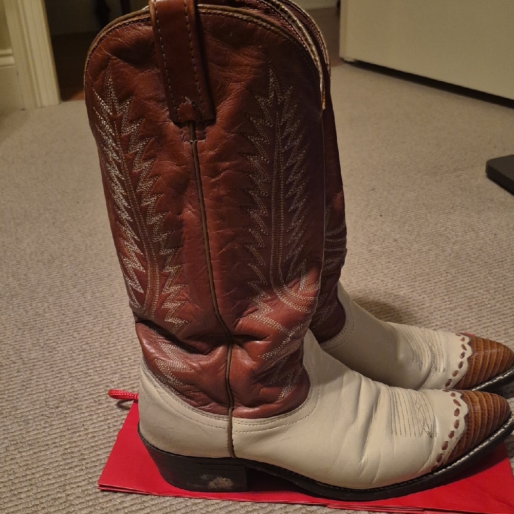 Men's Brown and Cream Cowboy Boots - Picture 5 of 8